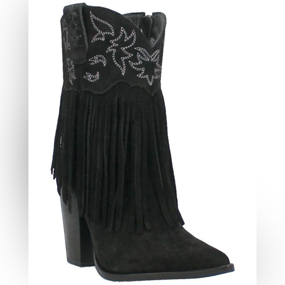 Dingo Black Suede Fringe Heeled Women’s Rodeo Boots Size 9